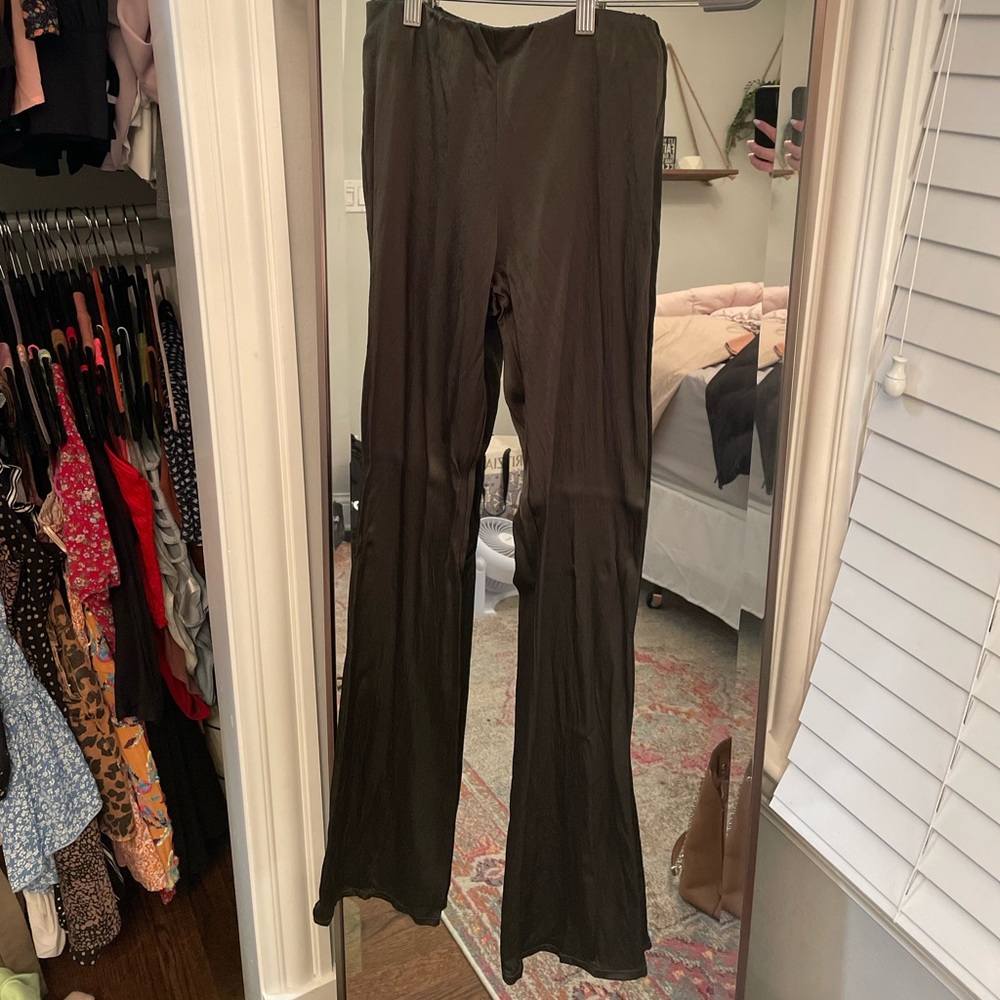 Army green satin Zara pants